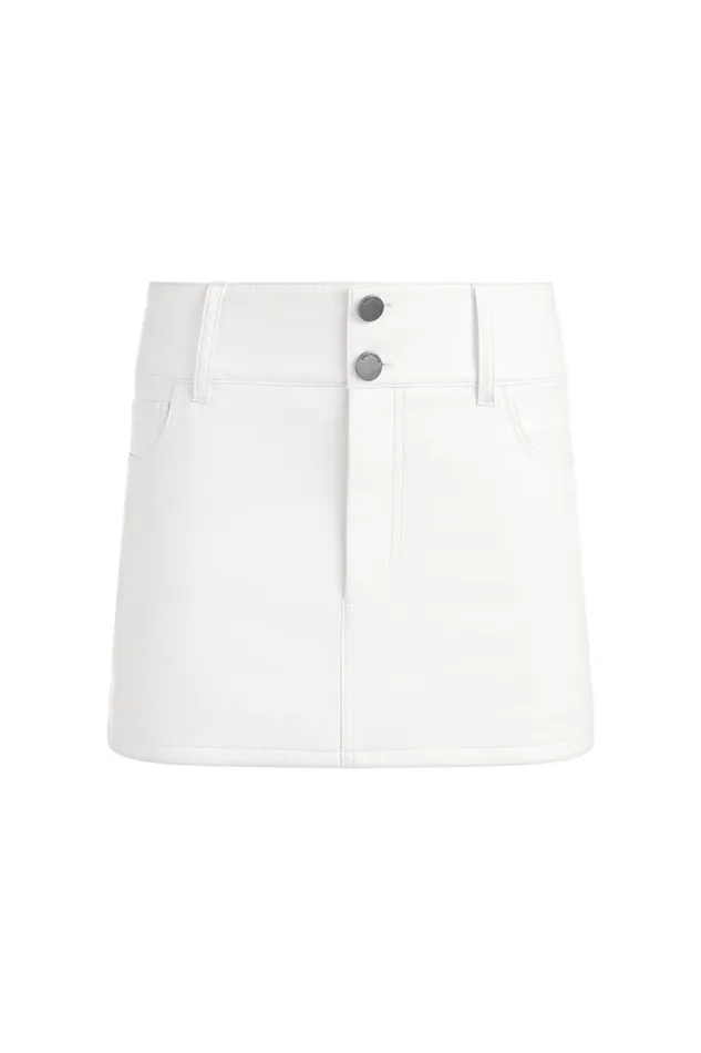 Alice Olivia Laika Low Rise Vegan Leather Mini Skirt Off White Women Skirts