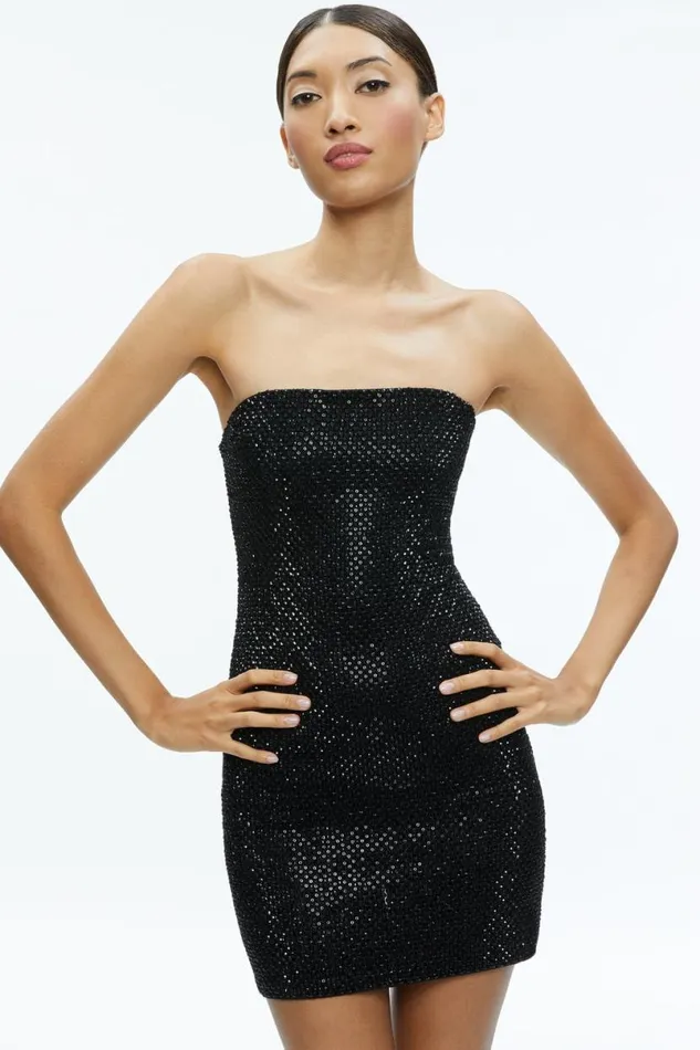 Alice Olivia Leia Strapless Embellished Mini Dress Black Women Dresses
