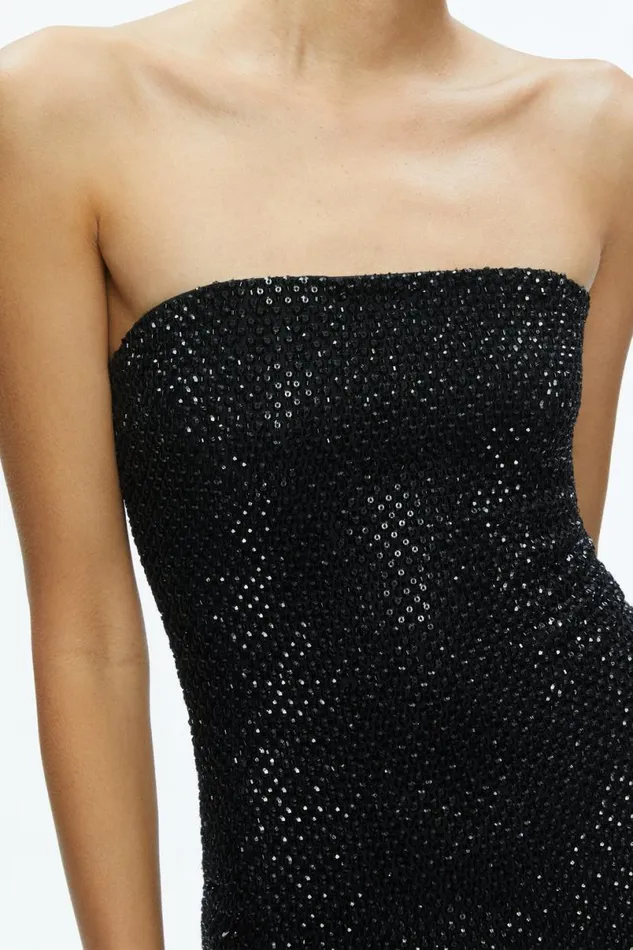 Alice Olivia Leia Strapless Embellished Mini Dress Black Women Dresses