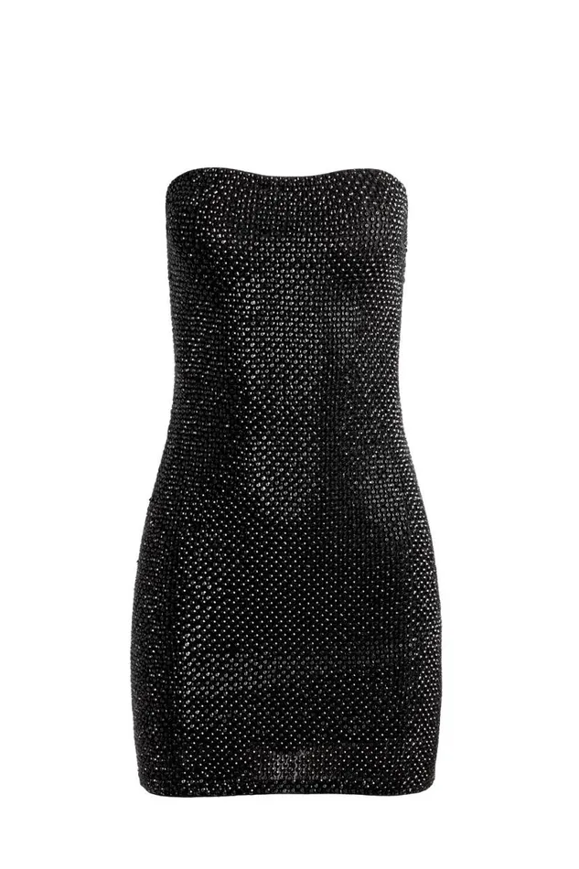 Alice Olivia Leia Strapless Embellished Mini Dress Black Women Dresses