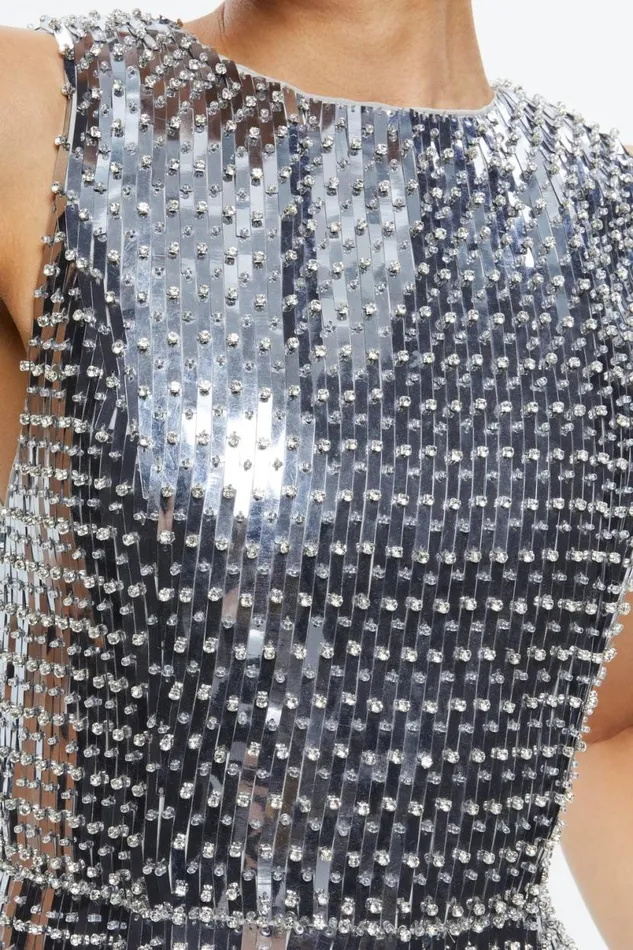 Alice Olivia Lindsey Embellished Mini Gown Silver Women Dresses