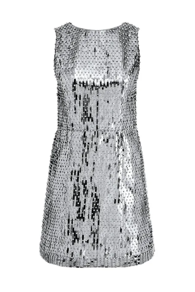 Alice Olivia Lindsey Embellished Mini Gown Silver Women Dresses