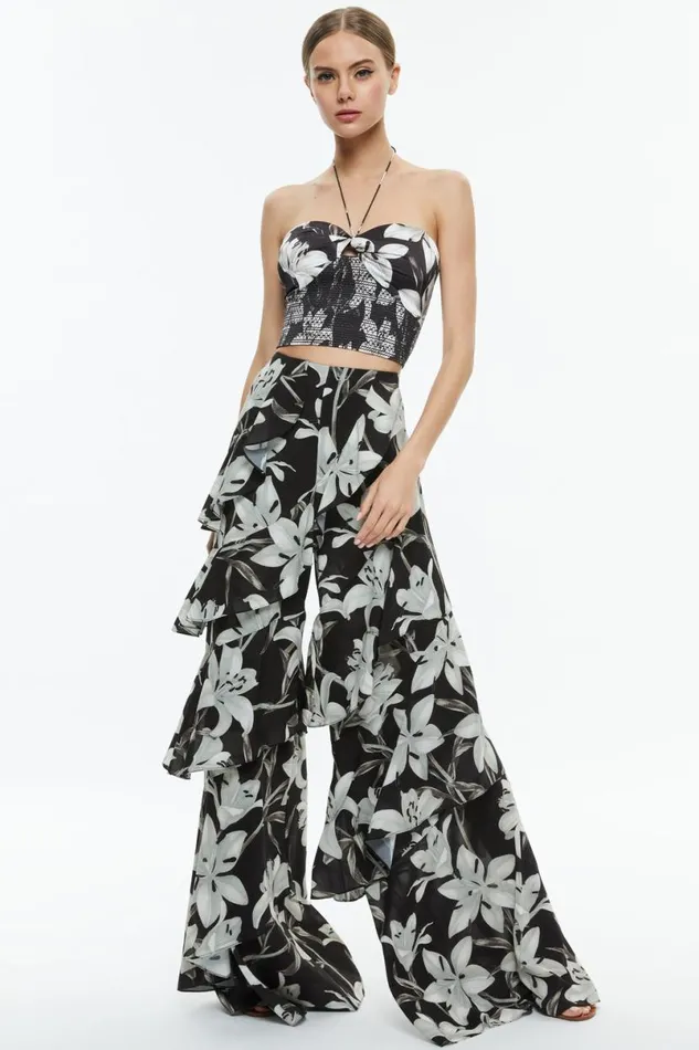 Alice Olivia Livia Halter Cropped Top Stargazer Black Lg Women Tops