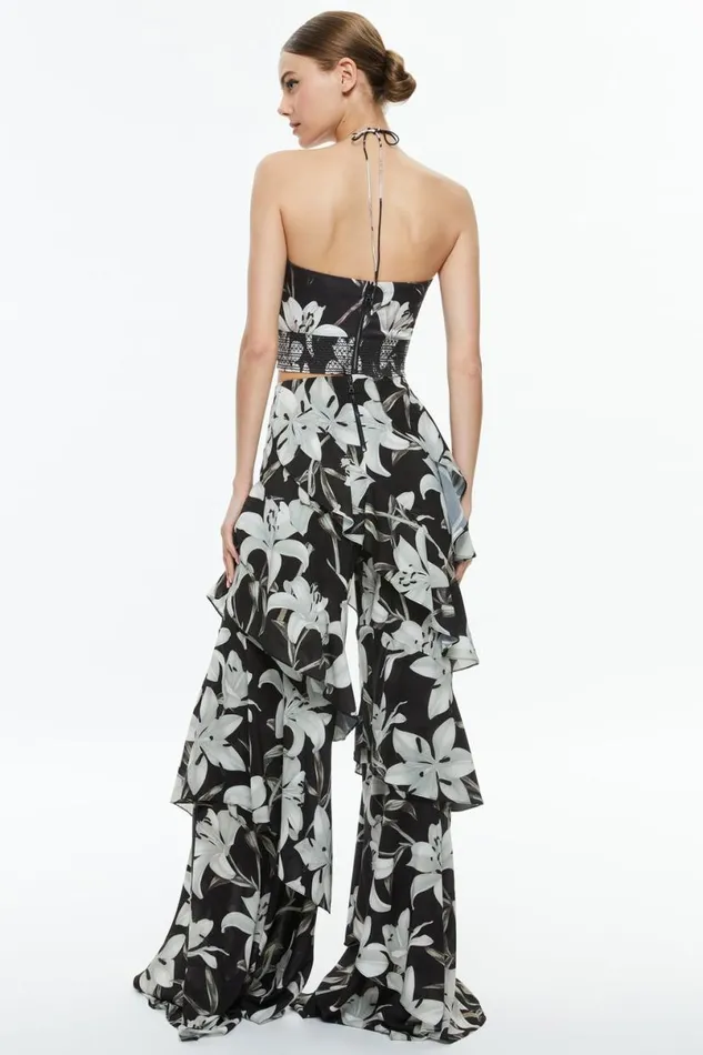 Alice Olivia Livia Halter Cropped Top Stargazer Black Lg Women Tops