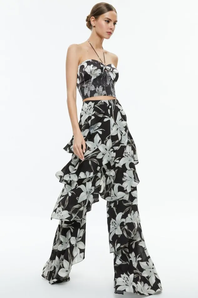 Alice Olivia Livia Halter Cropped Top Stargazer Black Lg Women Tops