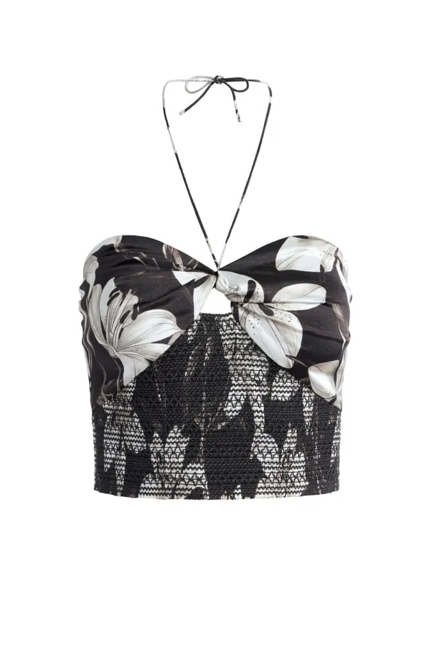 Alice Olivia Livia Halter Cropped Top Stargazer Black Lg Women Tops