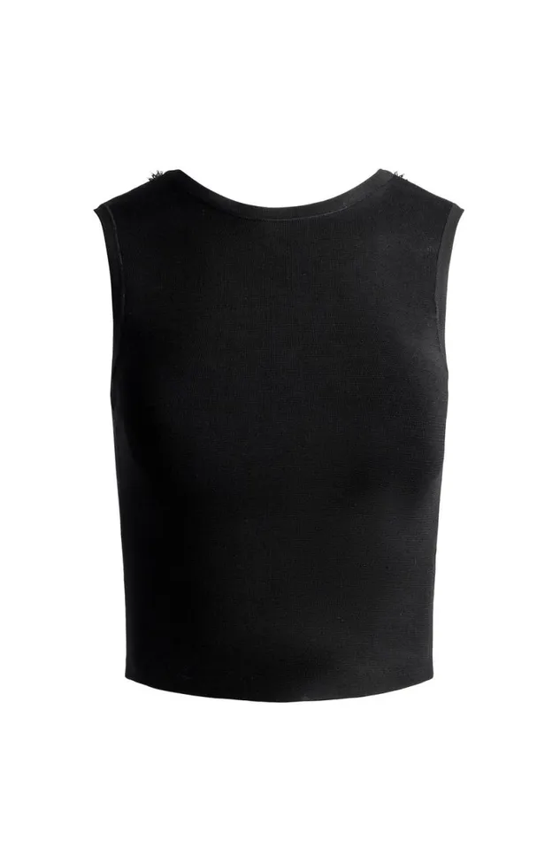 Alice Olivia Loe Lace Up Back Sleeveless Sweater Black Women Tops
