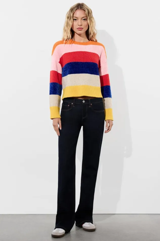 Alice Olivia Louie Pullover Multi Stripe Women Sweaters