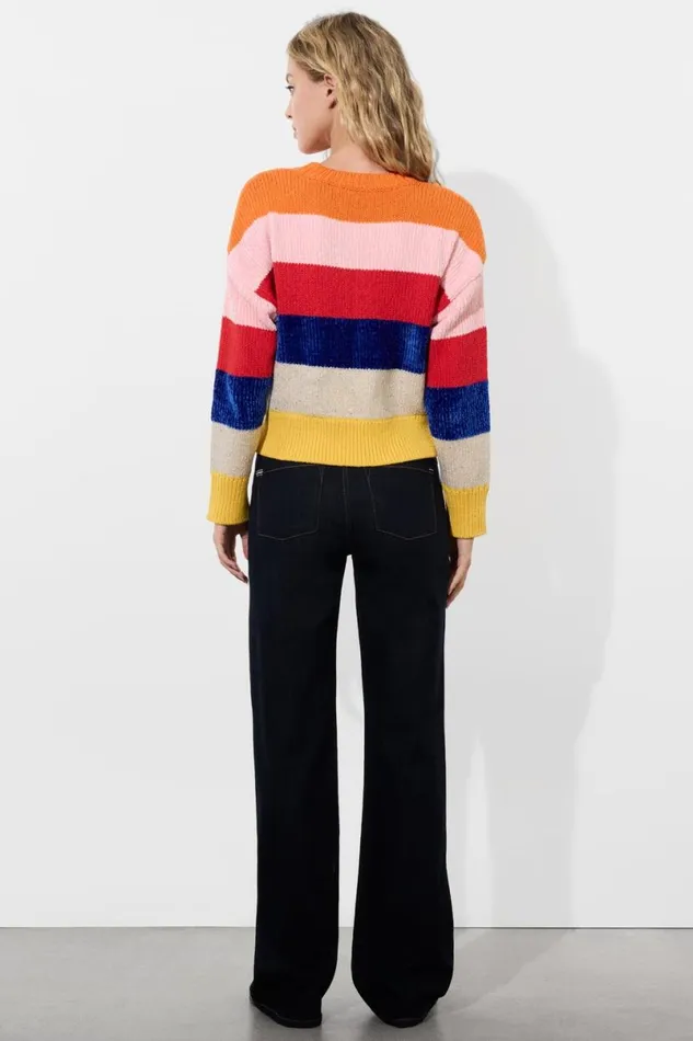 Alice Olivia Louie Pullover Multi Stripe Women Sweaters