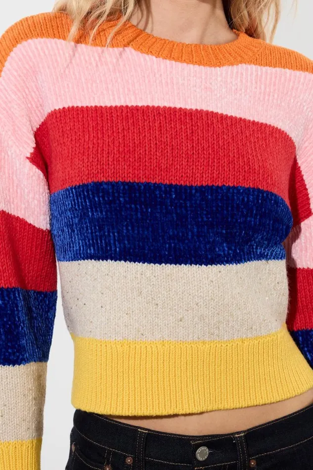 Alice Olivia Louie Pullover Multi Stripe Women Sweaters