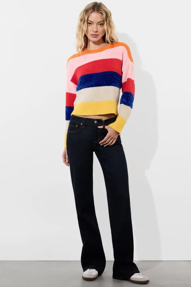 Alice Olivia Louie Pullover Multi Stripe Women Sweaters