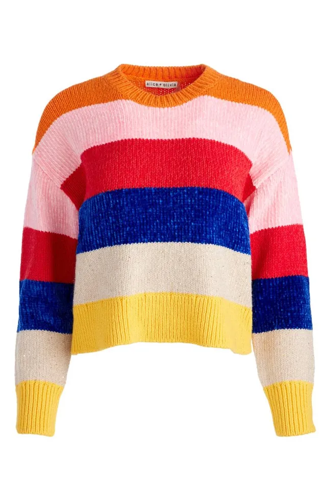 Alice Olivia Louie Pullover Multi Stripe Women Sweaters