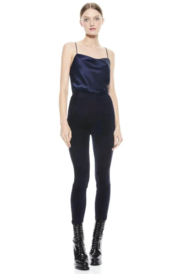 Alice Olivia Maddox Suede Legging Navy Women Pants