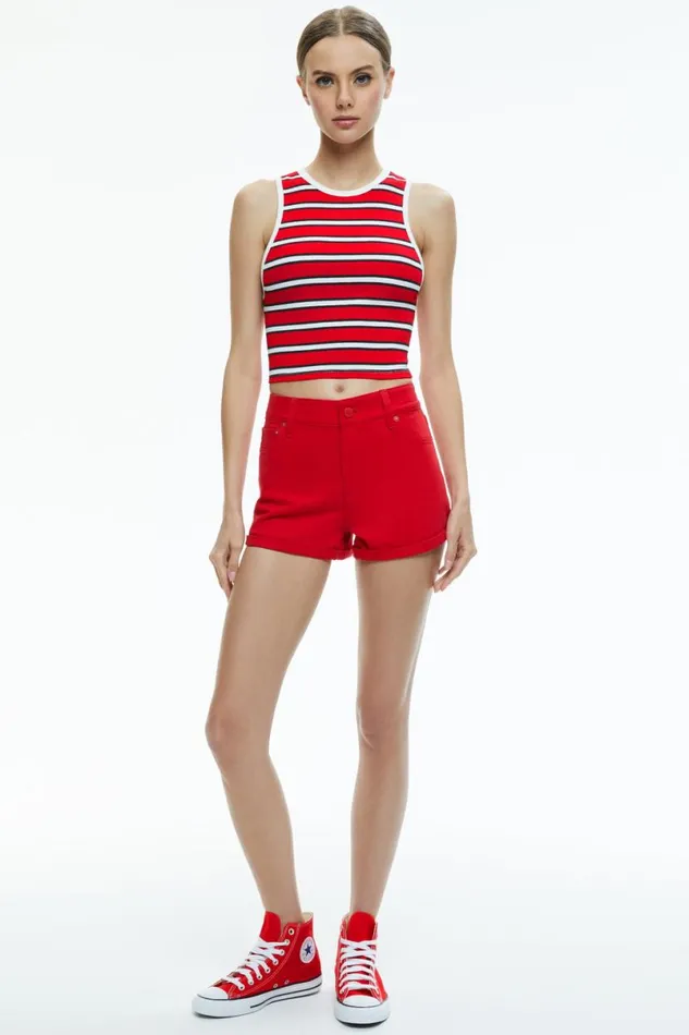 Alice Olivia Maggie Mid Rise Vintage Shorts Bright Ruby Women Shorts