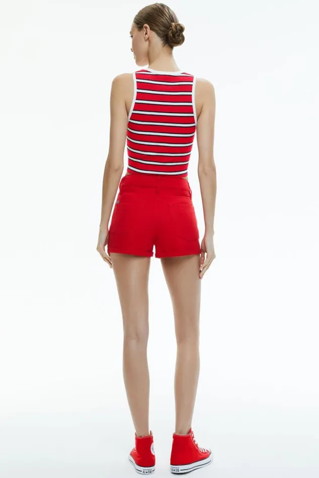 Alice Olivia Maggie Mid Rise Vintage Shorts Bright Ruby Women Shorts