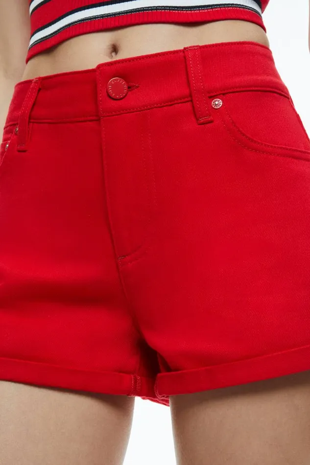 Alice Olivia Maggie Mid Rise Vintage Shorts Bright Ruby Women Shorts