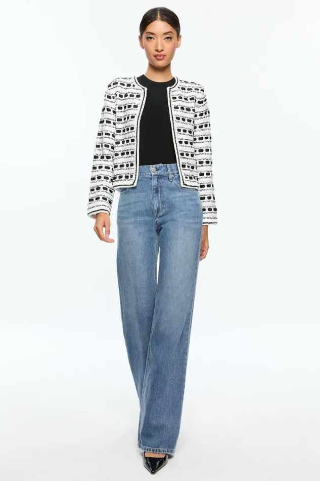 Alice Olivia Marjorie Tweed Cardigan Soft Whiteblack Women Sweaters