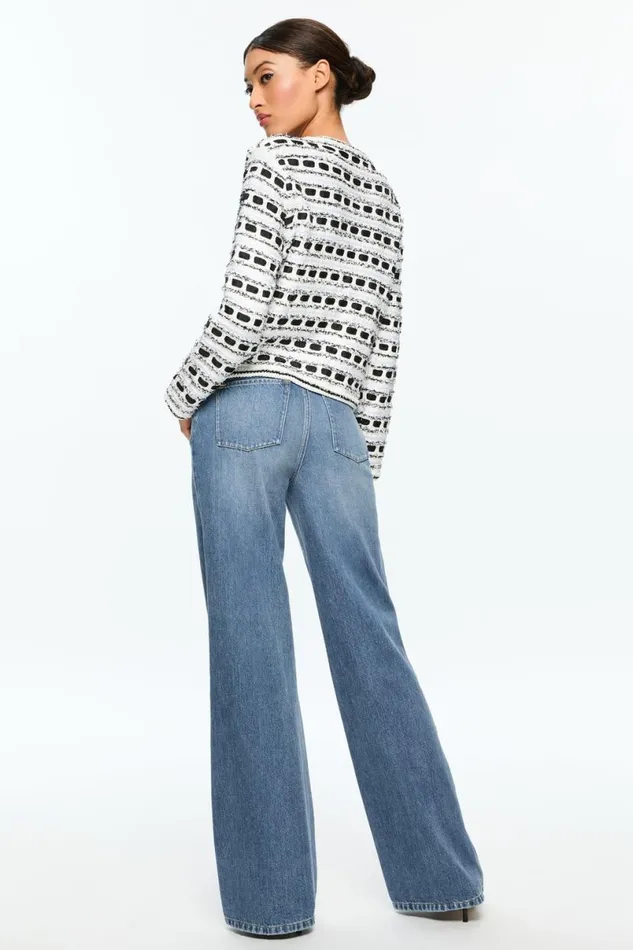 Alice Olivia Marjorie Tweed Cardigan Soft Whiteblack Women Sweaters