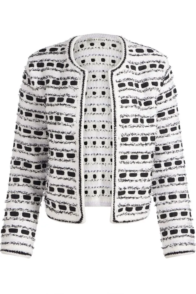 Alice Olivia Marjorie Tweed Cardigan Soft Whiteblack Women Sweaters