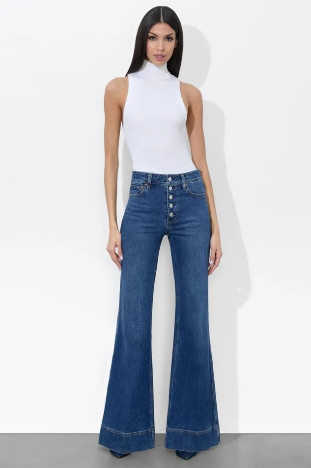 Alice Olivia Missa Exposed Button Jean Lola Blue Women Pants
