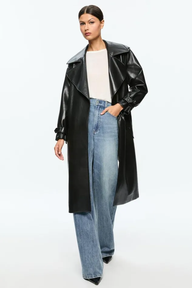 Alice Olivia Nevada Vegan Trench Black Women Outerwear