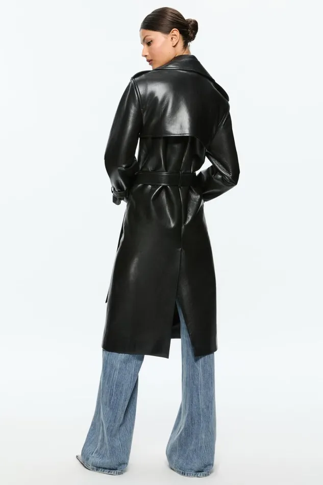 Alice Olivia Nevada Vegan Trench Black Women Outerwear