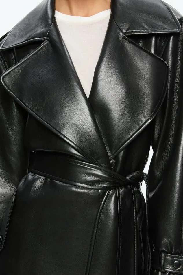 Alice Olivia Nevada Vegan Trench Black Women Outerwear