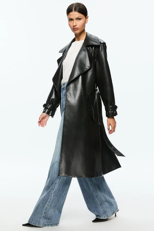 Alice Olivia Nevada Vegan Trench Black Women Outerwear