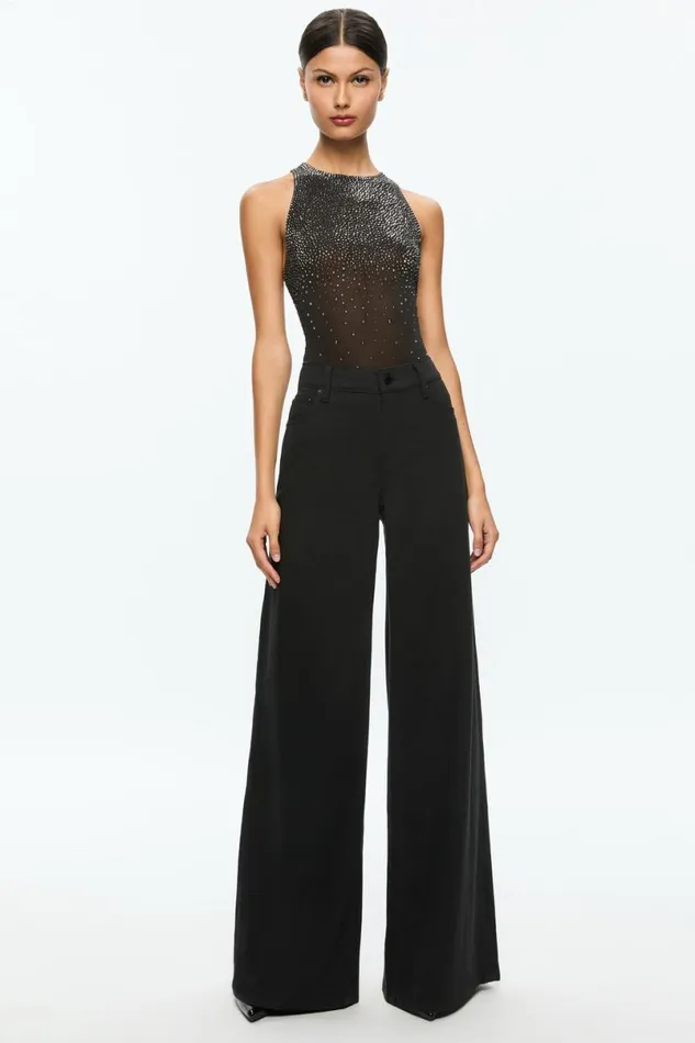 Alice Olivia Pania Embellished Top Black Women Tops