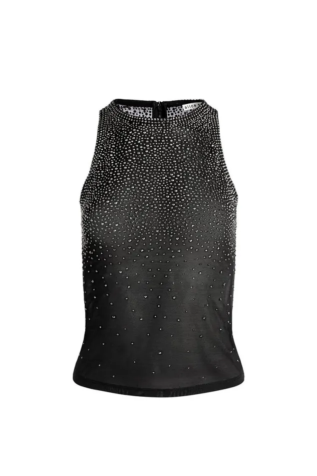 Alice Olivia Pania Embellished Top Black Women Tops