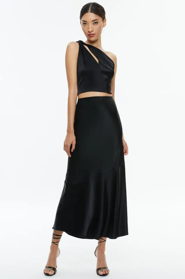 Alice Olivia Piera One Shoulder Twist Top Black Women Tops