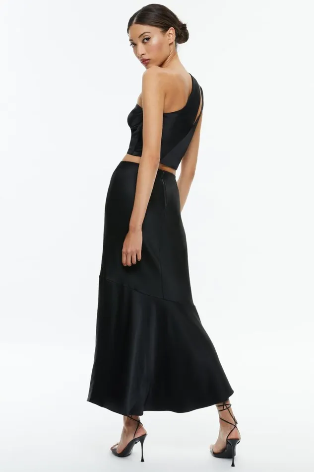 Alice Olivia Piera One Shoulder Twist Top Black Women Tops