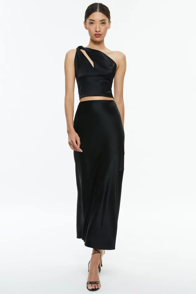 Alice Olivia Piera One Shoulder Twist Top Black Women Tops
