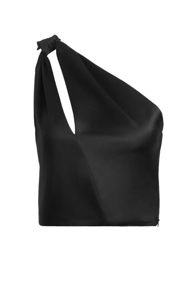 Alice Olivia Piera One Shoulder Twist Top Black Women Tops