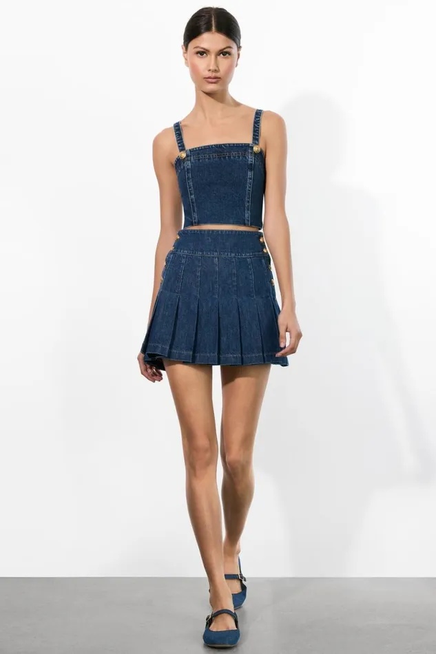 Alice Olivia Sue Denim Bustier Love Train Women Tops