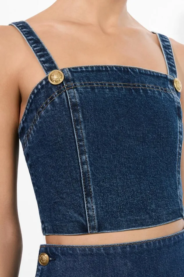Alice Olivia Sue Denim Bustier Love Train Women Tops