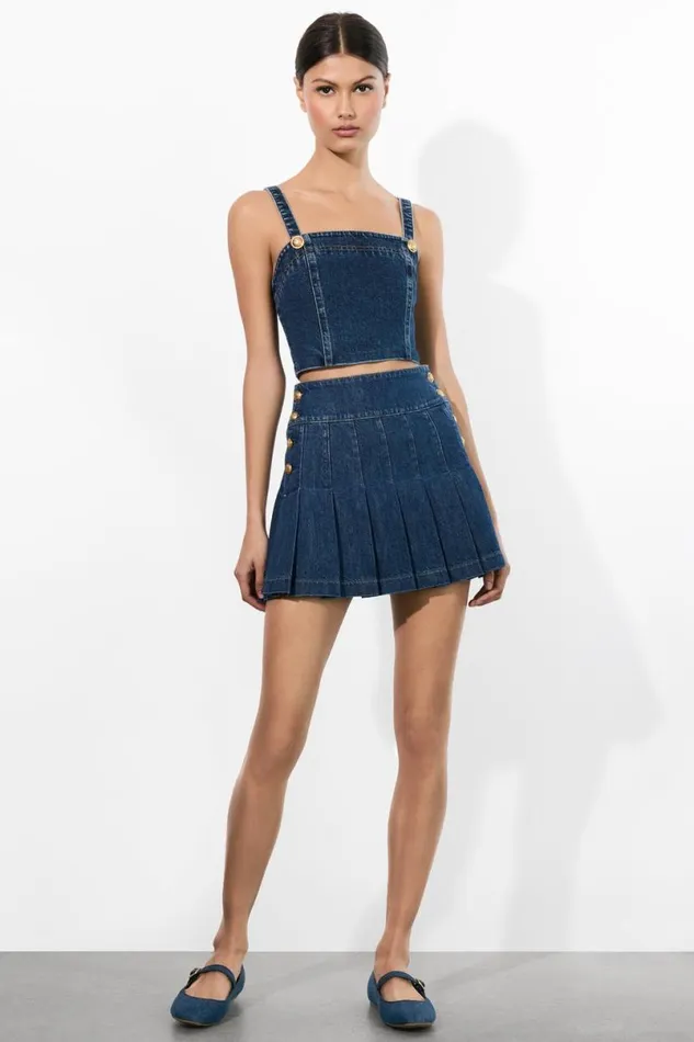 Alice Olivia Sue Denim Bustier Love Train Women Tops