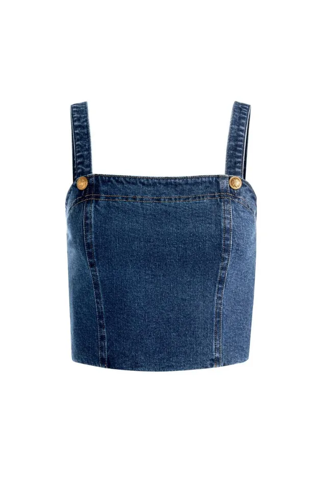 Alice Olivia Sue Denim Bustier Love Train Women Tops