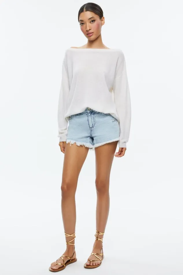 Alice Olivia Warren High Rise Denim Cutoff Short Fae Ultra Light Blue Women Shorts