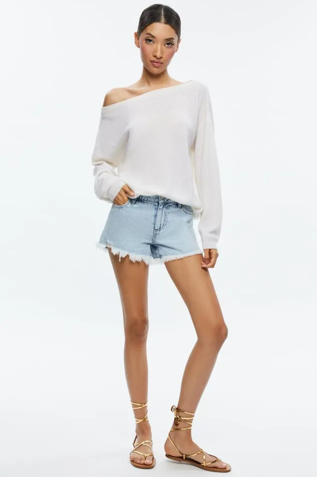 Alice Olivia Warren High Rise Denim Cutoff Short Fae Ultra Light Blue Women Shorts