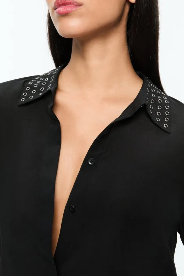 Alice Olivia Willa Grommet Top Black Women Tops