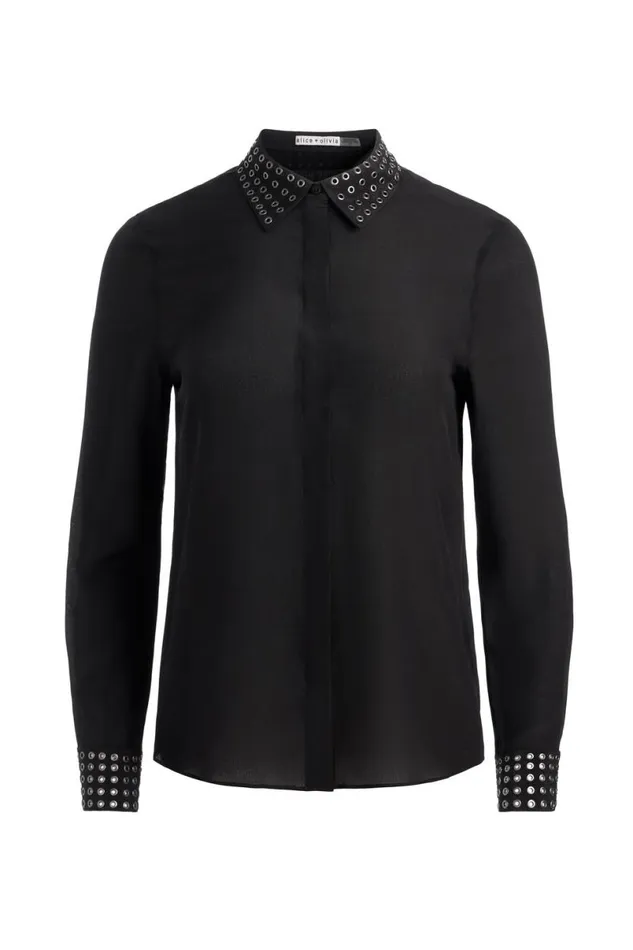 Alice Olivia Willa Grommet Top Black Women Tops