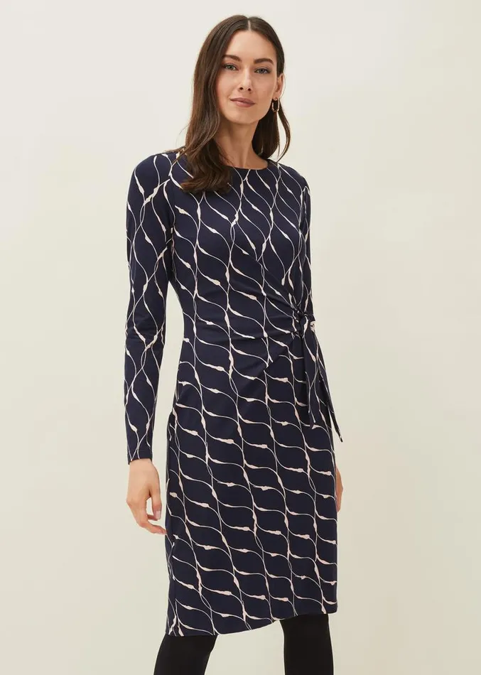 Ally Abstract Print Dress Navy Women Phase Eight Dresses