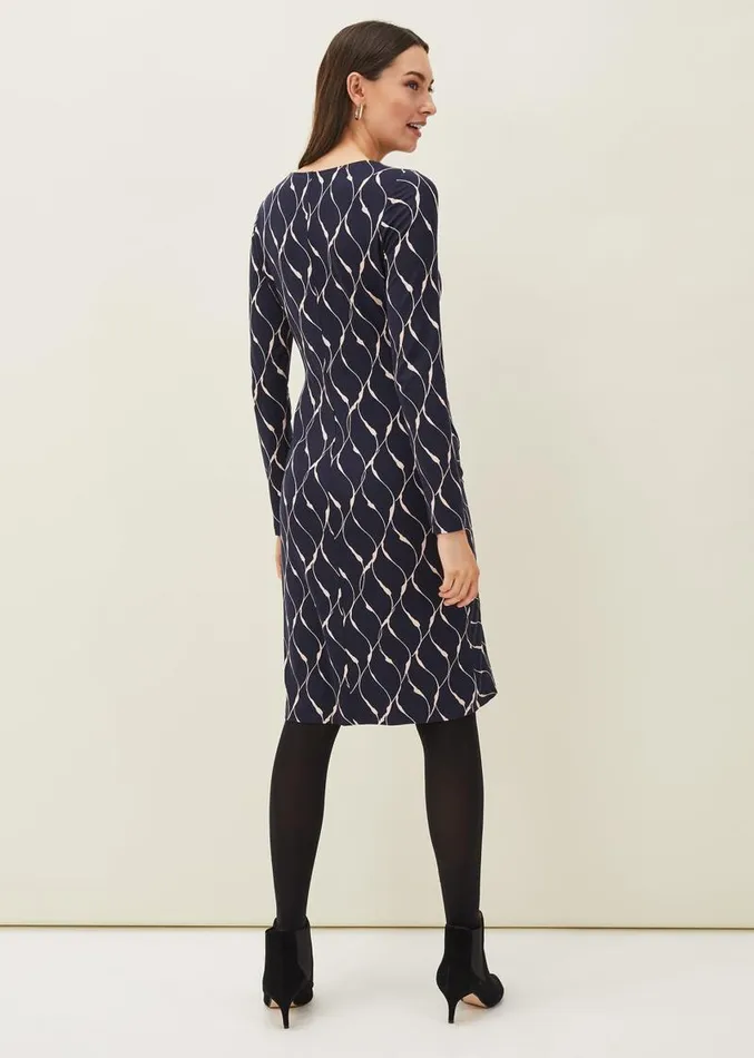 Ally Abstract Print Dress Navy Women Phase Eight Dresses