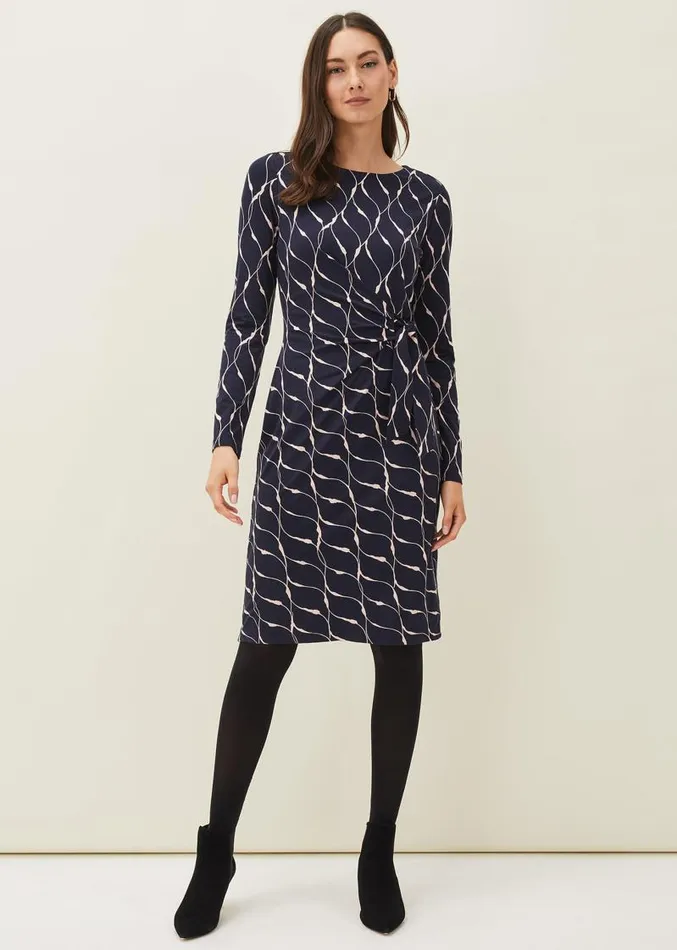 Ally Abstract Print Dress Navy Women Phase Eight Dresses
