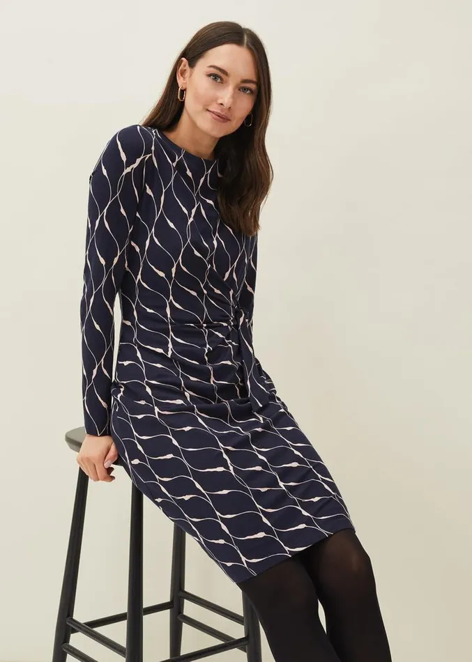 Ally Abstract Print Dress Navy Women Phase Eight Dresses
