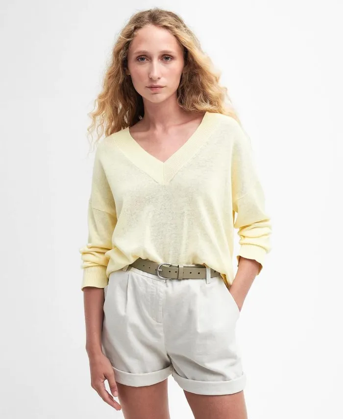 Annie VNeck Jumper Lemon Souffle Women Barbour Jumpers