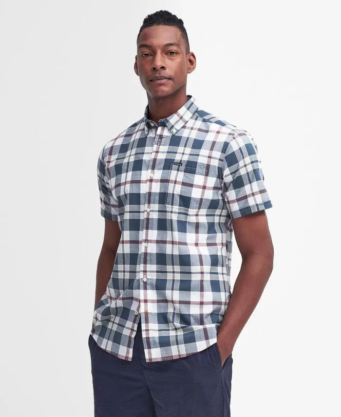 Applecross Tailored ShortSleeved Shirt Dark Slate Men Barbour Shirts