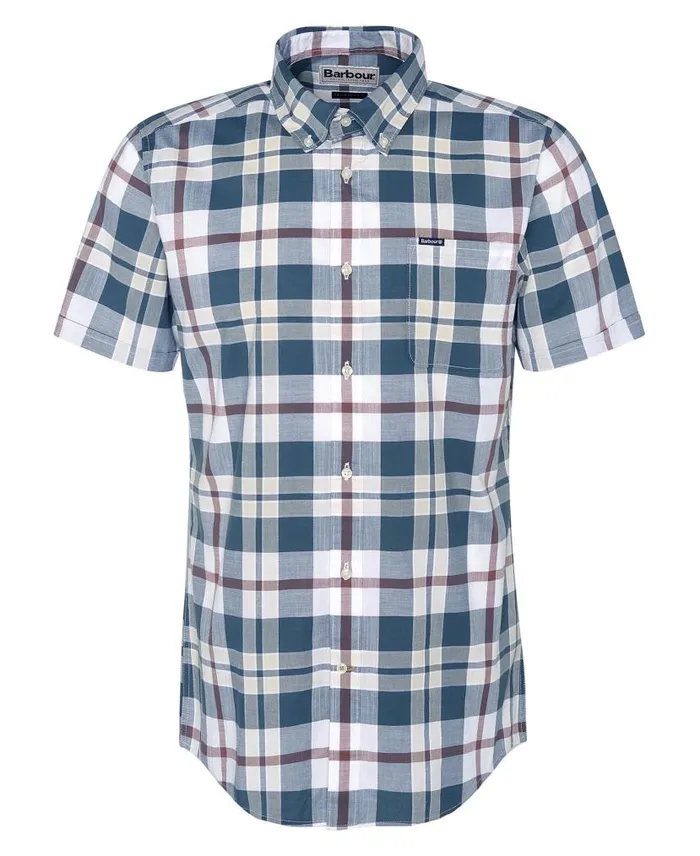 Applecross Tailored ShortSleeved Shirt Dark Slate Men Barbour Shirts