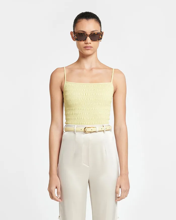 Arenda Smocked Okobor AltLeather Top Lemongrass Women Nanushka Tops